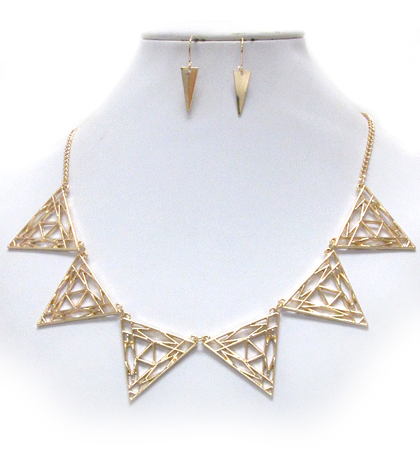 Multi triangle link navajo pattern necklace earring set -western