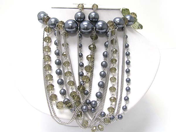 Glass beads and pearl ball hanging drop necklace earring set