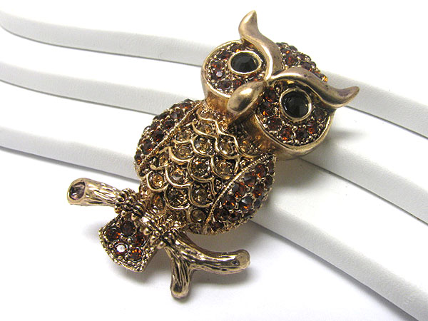 Crystal stud owl brooch or pin