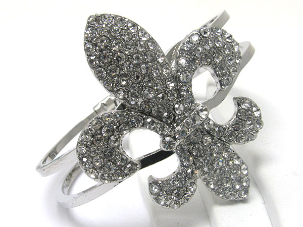 Crystal stud fleur de lis top hinge bangle