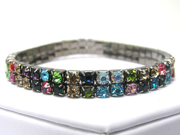 Multi coloe crystal double row strethc bracelet