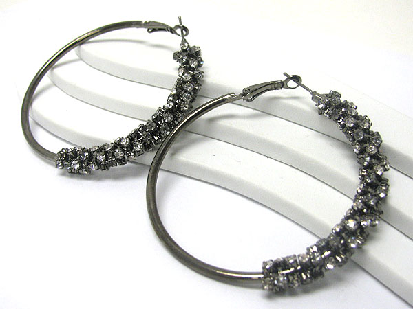 Half crystal stud rough face hoop earring - hoops