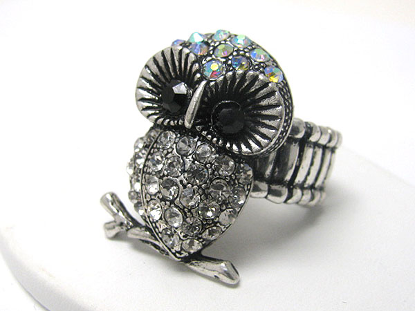 Crystal stud owl stretch ring