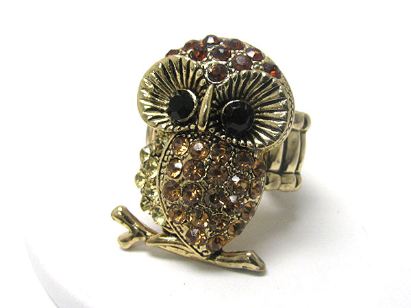 Crystal stud owl stretch ring