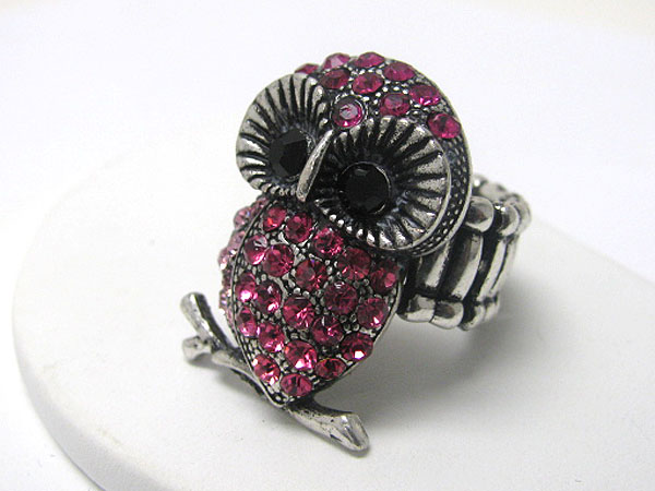 Crystal stud owl stretch ring