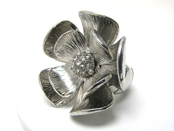 Crystal and metal flower stretch ring