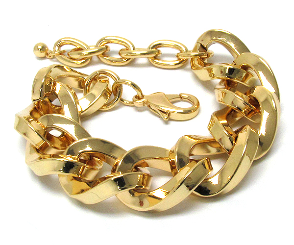 Massive style sharp edge luxury gold metal thick chain link bracelet - wear resistant electro plating