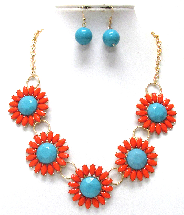 Five acryl stone flower necklace earring set