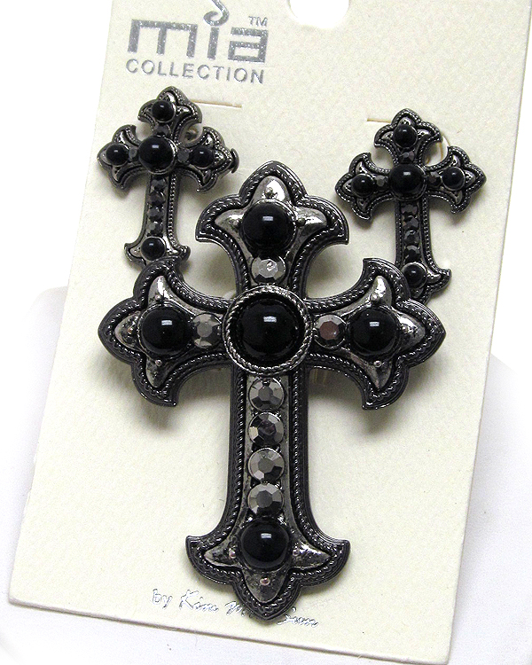 Crystal pearl textured cross pendant and earrings- pendant can be used as a brooch