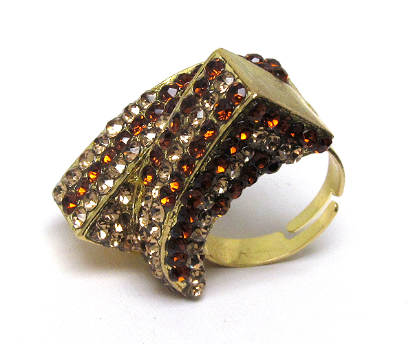 Multi crystal and scratch metal two half square designer style adjustable ring size