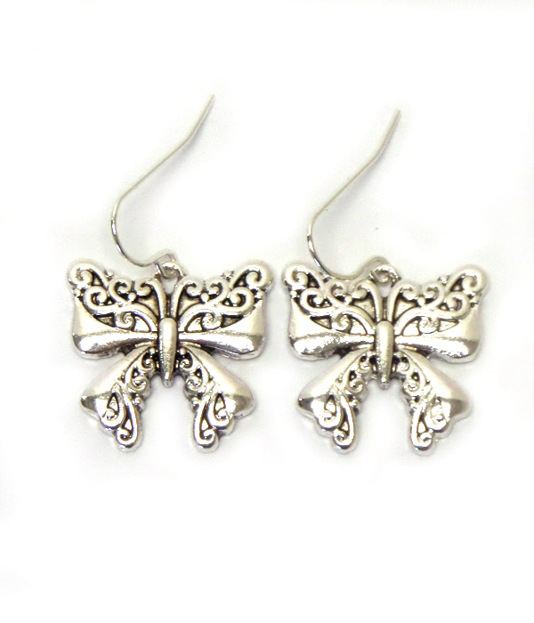 Metal filigree butterfly earring