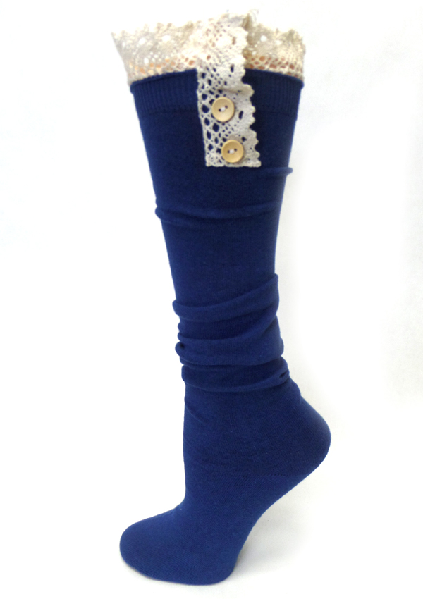 Cotton knee high socks w/ lace