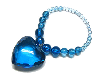 Facet acrly heart charm stretch bracelet