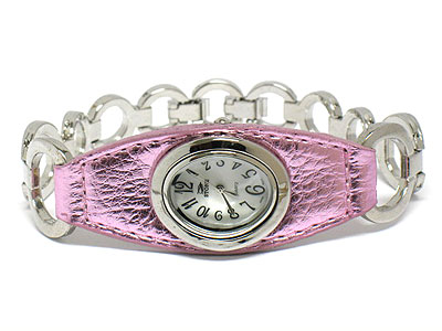 Special price leather and metal link fashion watch