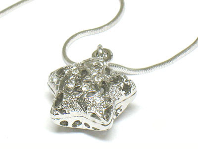 Made in korea whitegold plating crystal puffy star necklace