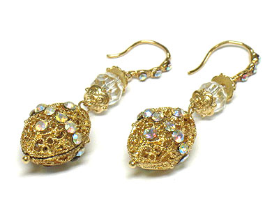 Boutique quality crystal deco metal filigree ball drop earring