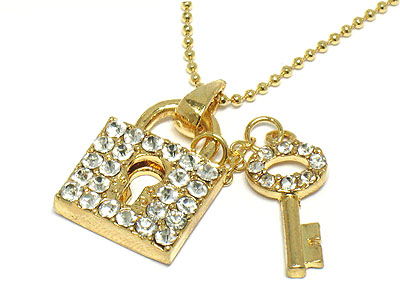 Crystal lock and key necklace