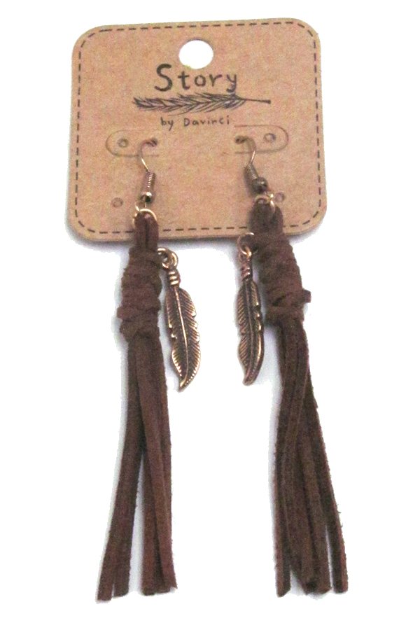 Suede tassel and chain drop fish hook earrings 