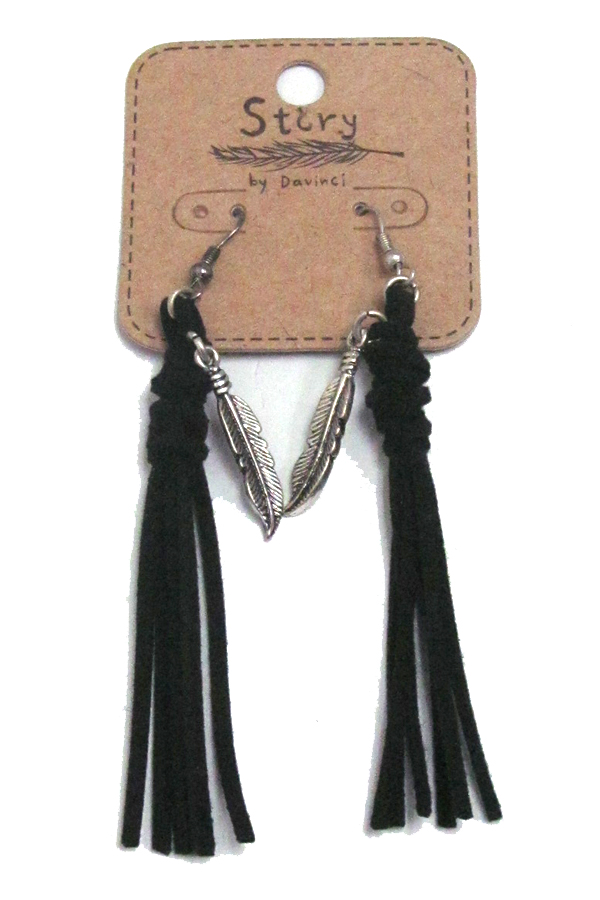 Suede tassel and chain drop fish hook earrings 