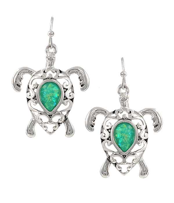 Sealife theme opal center filigree earring - turtle