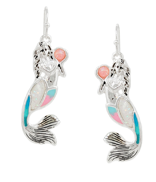 Sealife theme epoxy opal earring - mermaid