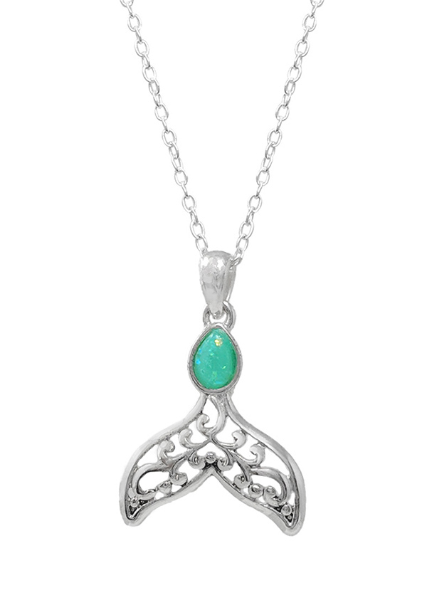 Sealife theme opal filigree necklace - mermaid tail