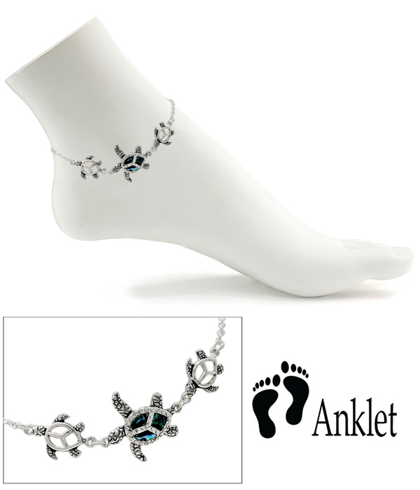 Sealife theme abalone anklet - turtle