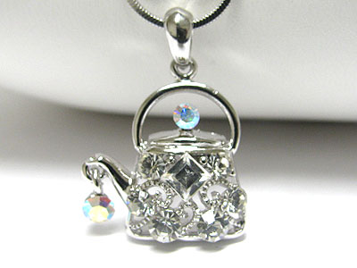 Made in korea whitegold plating crystal tea pot pendant necklace