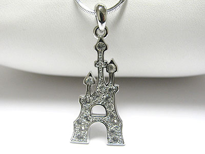 Made in korea whitegold plating crystal castle pendant necklace