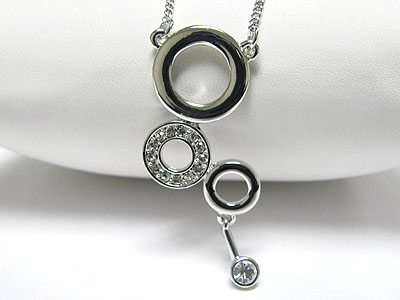 Made in korea whitegold plating crystal triple circle and ball cascade drop necklace