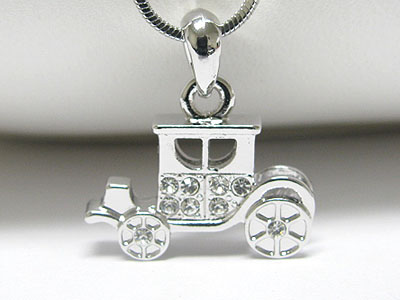 Made in korea whitegold plating crystal wagon pendant necklace