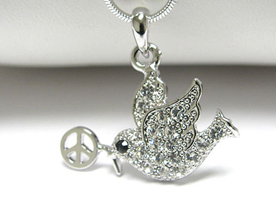 Made in korea whitegold plating peace theme crystal dove  pendant necklace