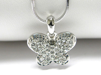 Made in korea whitegold plating crystal butterfly pendant necklace