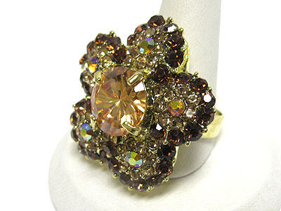 Cubic zirconia crystal flower adjustable size ring