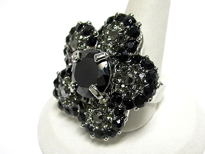 Cubic zirconia crystal flower adjustable size ring