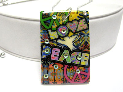 Peace tattoo picture crystal stud acryl peandant necklace 