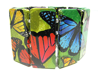 Paper art work wood stretch bracelet - butterfly tattoo theme 