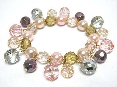 Facet glass beads and pearl beads mix stretch bracelet