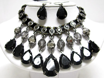 Multi facet glass cascade drop necklace set