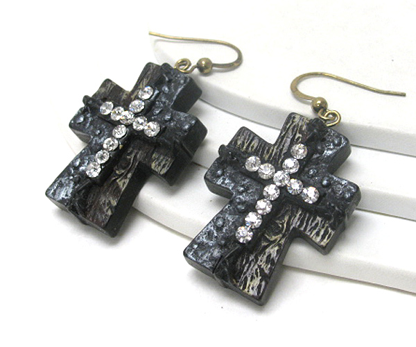 Crystal stud antique cross earring