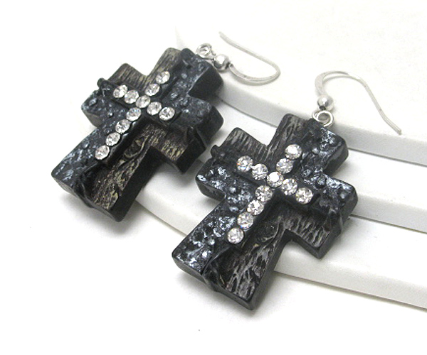 Crystal stud antique cross earring