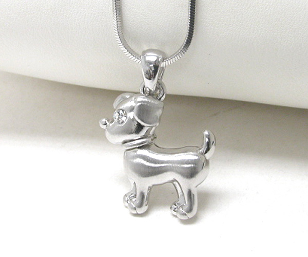 Made in korea whitegold plating crystal stud doggy pendant necklace