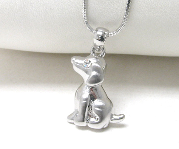 Made in korea whitegold plating crystal stud doggy pendant necklace