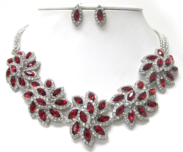 Luxury austrian crystal flower link necklace earring set