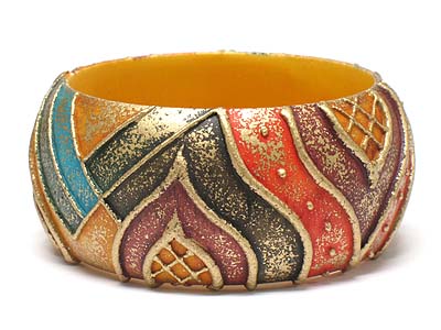 Abstract pattern hand painted wood bangle