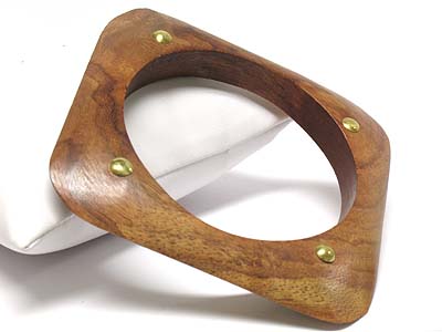 Square shape metal stud wood bangle