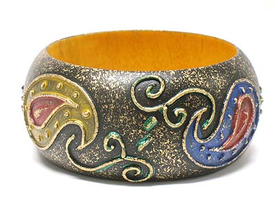 Abstract pattern hand painted wood bangle