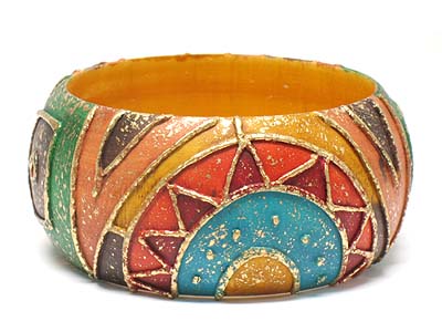 Abstract pattern hand painted wood bangle