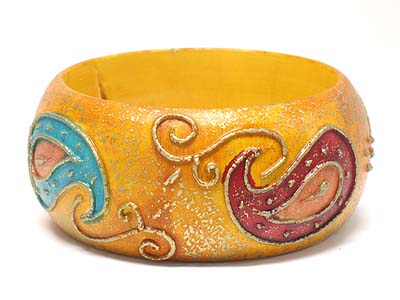 Abstract pattern hand painted wood bangle