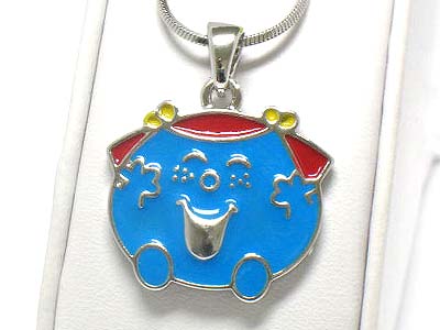 Made in korea whitegold plating enamel cover cartoon character little ms helpful pendant necklace